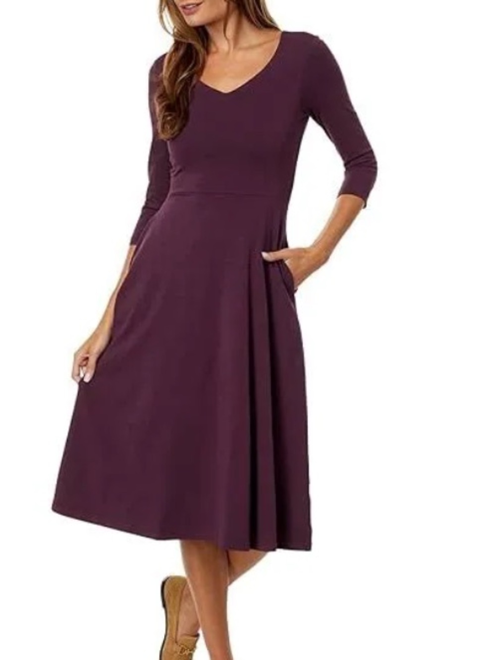 Pact Organic Cotton Fit and Flare Dress V-Neck Purple Size Medium